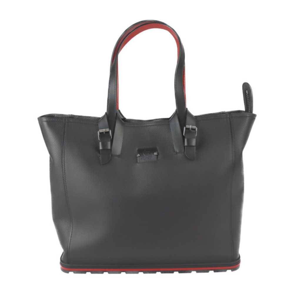 Christian Louboutin Kabiker Tote Bag Grain Calf Leather Black Red Silver - Picture 1 of 8